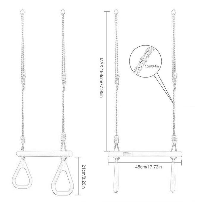 Multifun Tion Kids Adult Wood Trapeze Swing With Plasti  Rings-Red