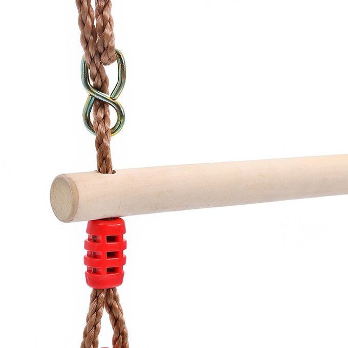 Multifun Tion Kids Adult Wood Trapeze Swing With Plasti  Rings-Red