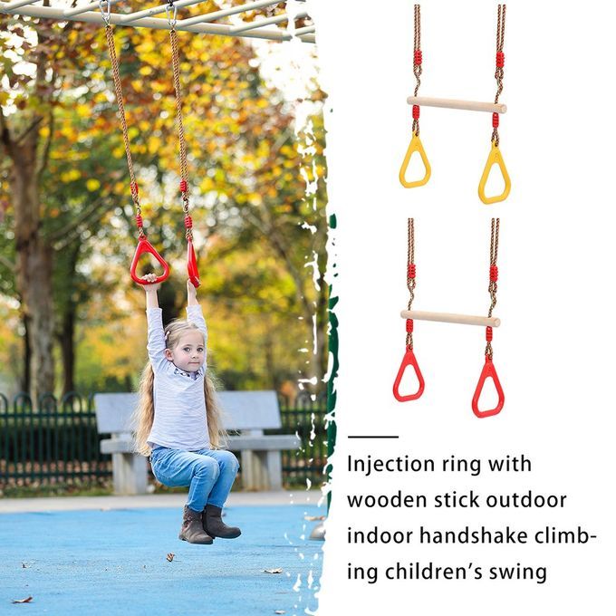 Multifun Tion Kids Adult Wood Trapeze Swing With Plasti  Rings-Red