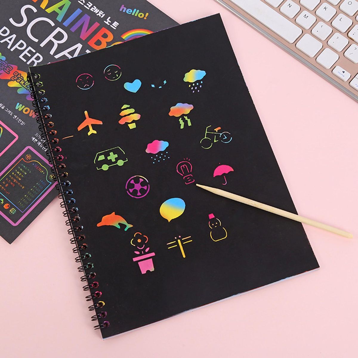 Painting Toy Rainbow Kids Scratch Painting Paper Black