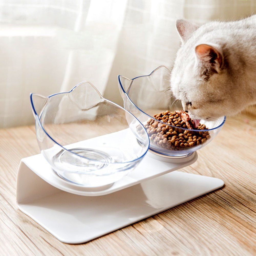 Non-slip Cat Bowl Double Bowls With Raised Stand Pet Food And Water Bowls For Cats Dogs Feeders Cat Bowl Pet Supplies Normal Color