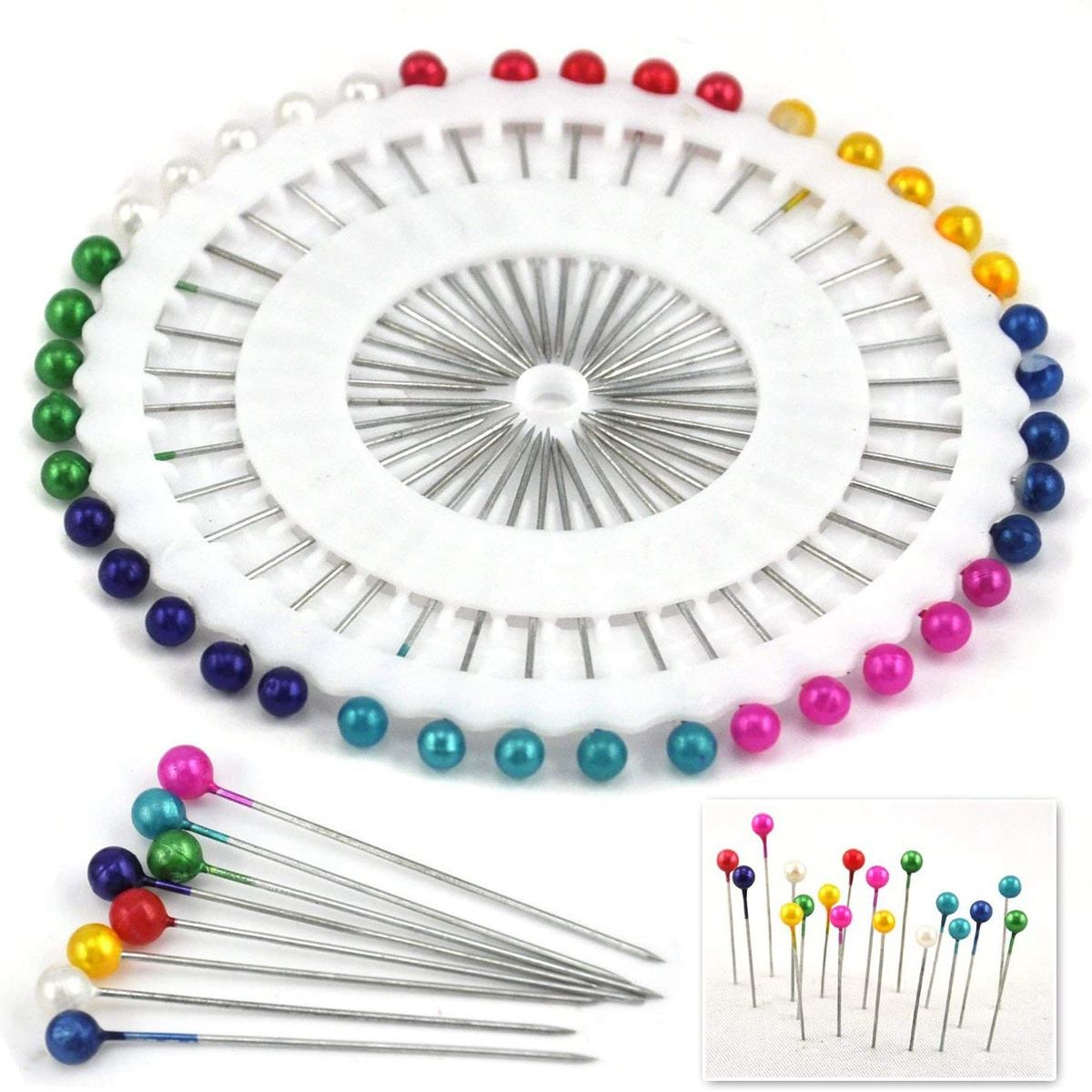 480 Pcs Color Dressmaker Straight Pins With Pearlized Ball