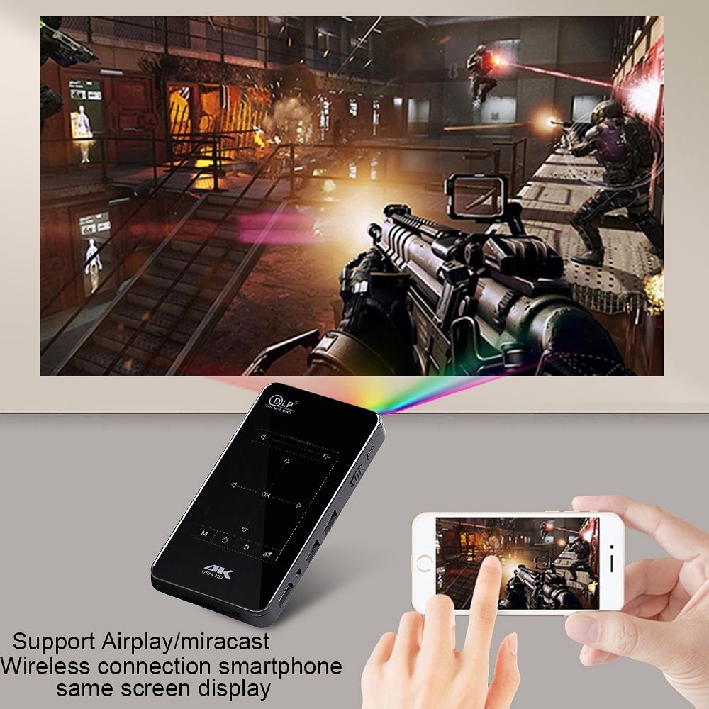 P09 Portable 4K Ultra HD DLP Mini Smart Projector With Infrared Remote Control, Amlogic S905X 4-Core A53 Up To 1.5GHz Android 6.0, 1GB+8GB, Support 2.4G/5G WiFi, Bluetooth, TF Card (Black)