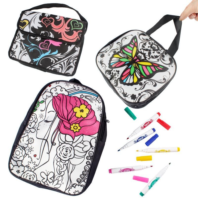 DIY Personalize Paintable Reversible Sequins Backpack Girl Create Your Own School Bag DIY Doodle Kids Art Craft Toy(B)