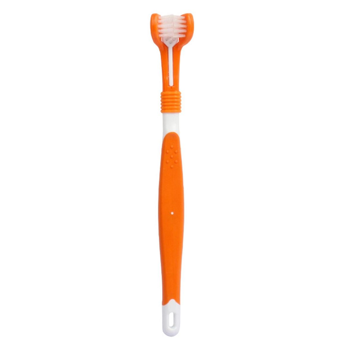 Dog Cat Toothbrush Pets Three-Head Multi-angle Toothbrush Orange