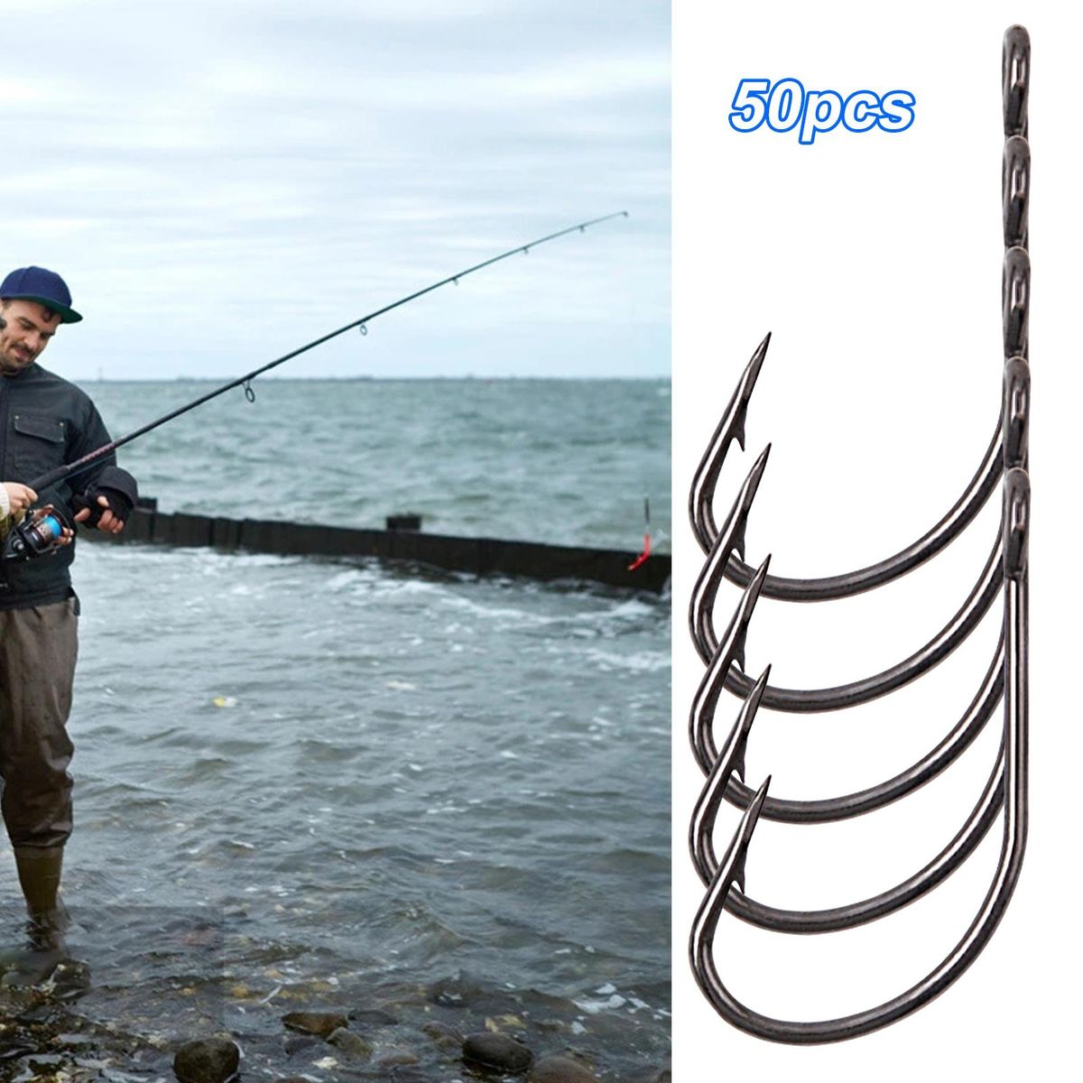 50Pcs Barbed Fishhooks Fishing Hooks Accessory