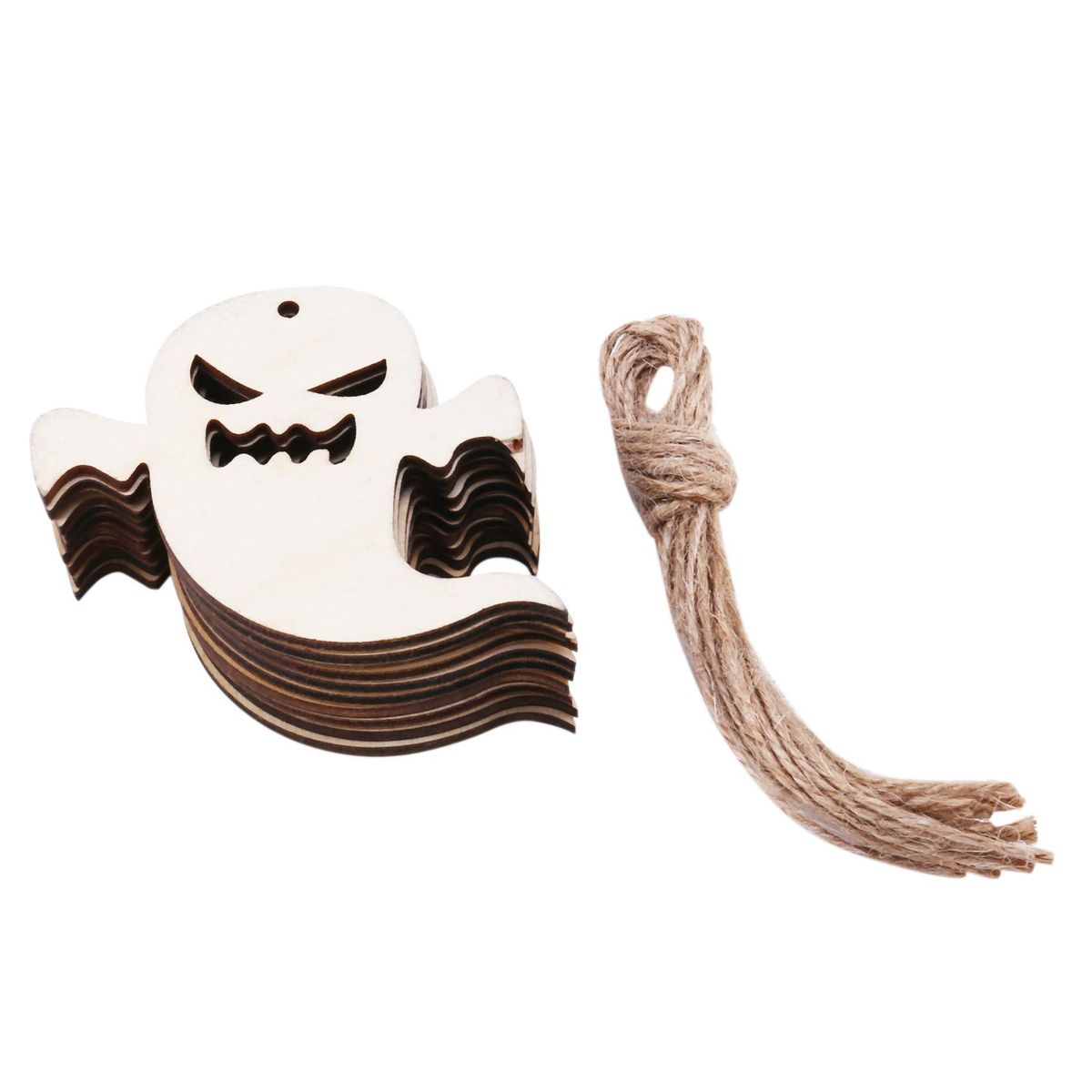 10pcs Wooden Embellishments Halloween Snicker Ghost Pattern