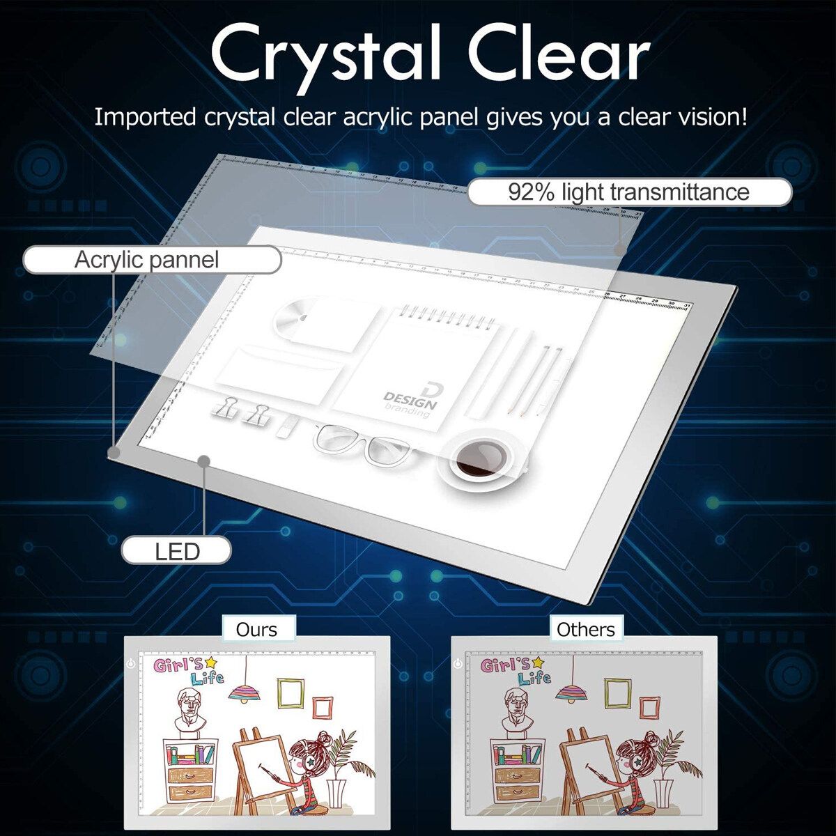 A4 LED Art Copy Tracing Artist Tattoo Box Design Stencil Board Drawing Table Pad