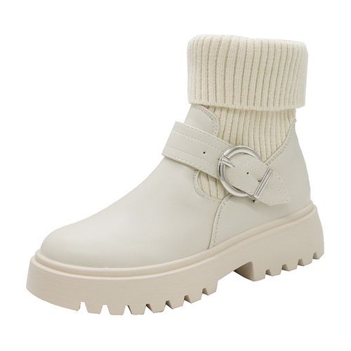 Women Leather Platform Boots(white)