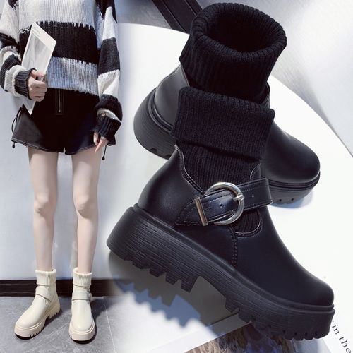 Women Leather Platform Boots(white)