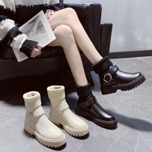 Women Leather Platform Boots(white)