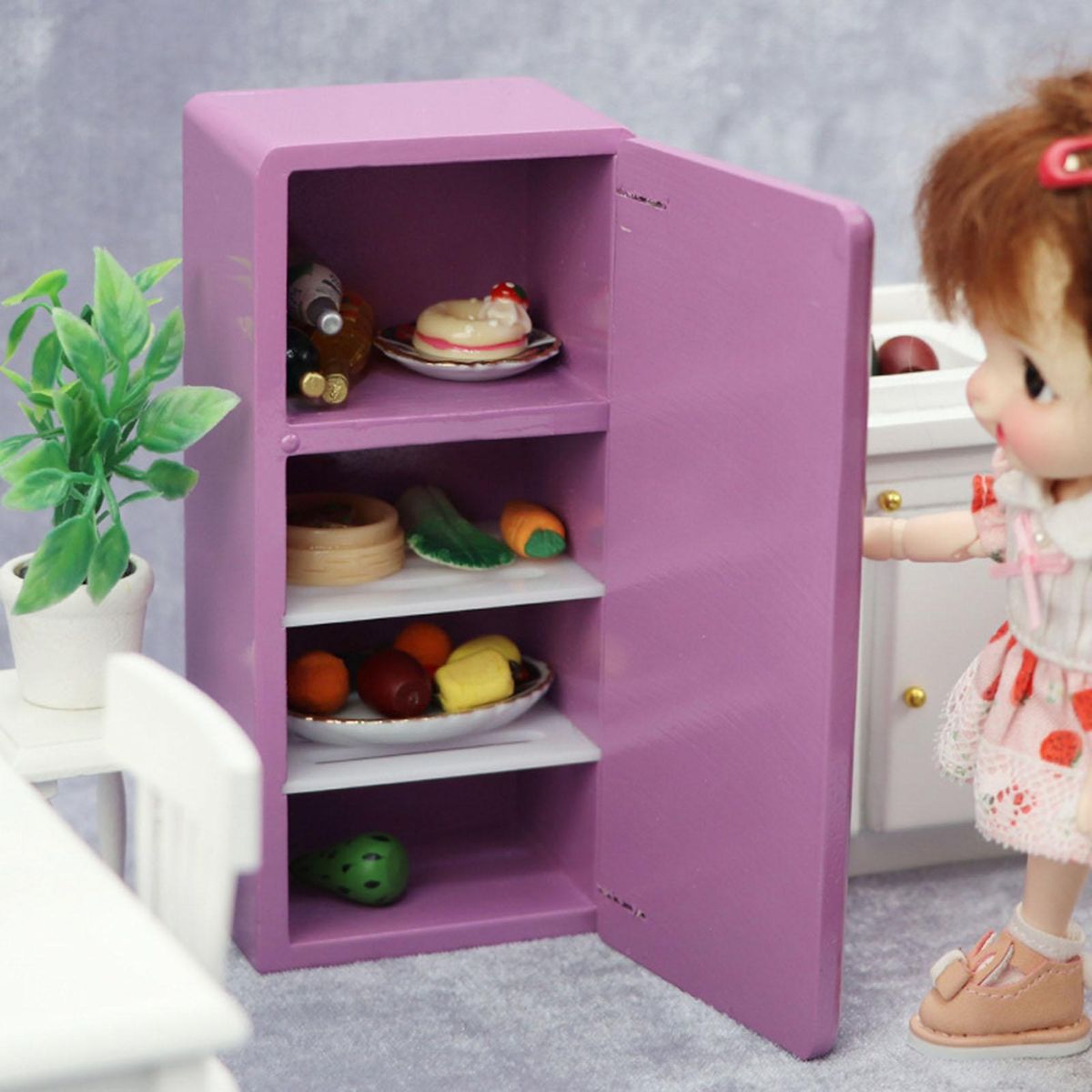 Dollhouse Refrigerator Mini 112 Scale Single Door Refrigerator Purple