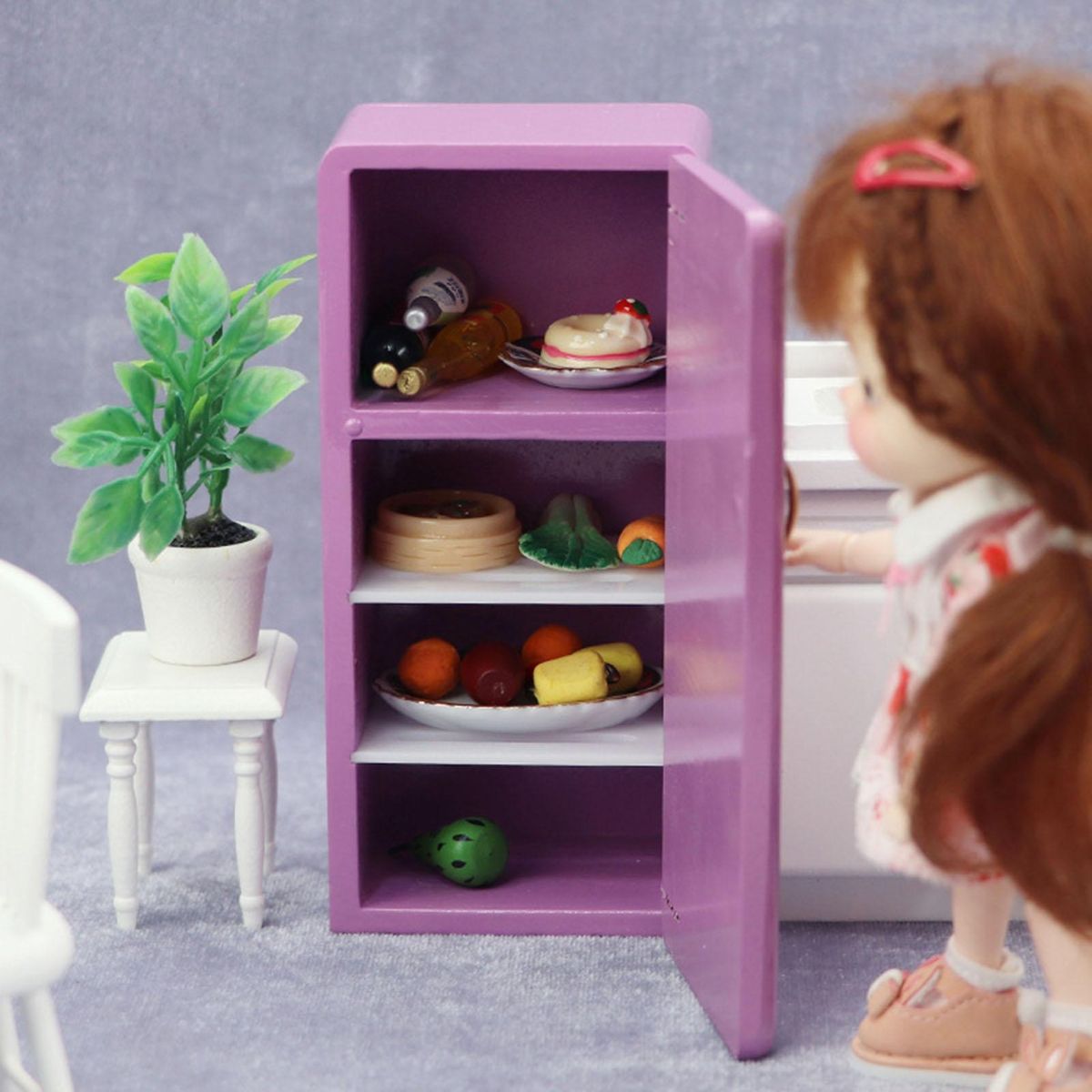Dollhouse Refrigerator Mini 112 Scale Single Door Refrigerator Purple