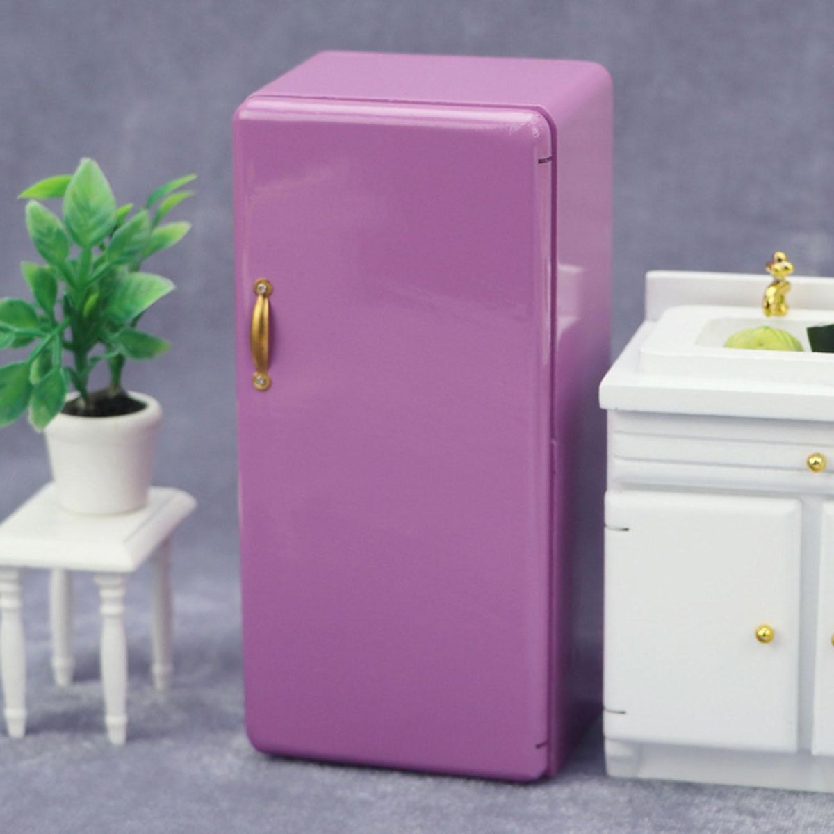 Dollhouse Refrigerator Mini 112 Scale Single Door Refrigerator Purple