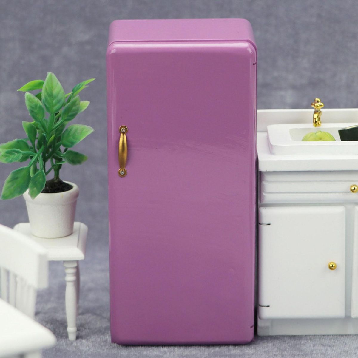 Dollhouse Refrigerator Mini 112 Scale Single Door Refrigerator Purple