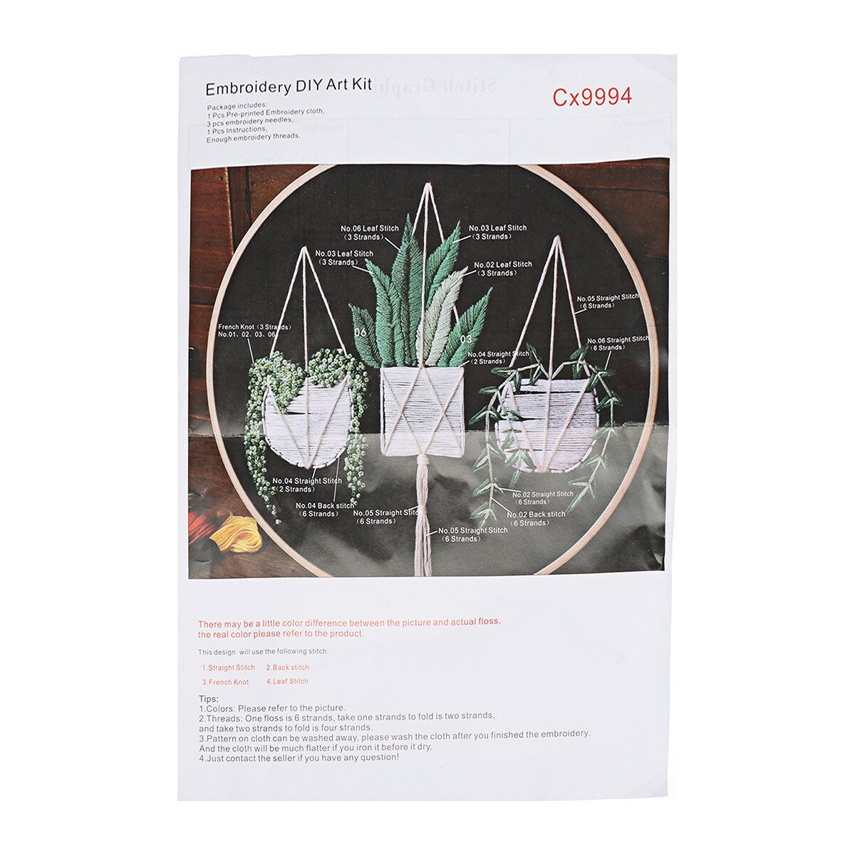 DIY Embroidery Starter Kit Plant Pattern Cross Stitch Needlework Without Hoop Pattern 1