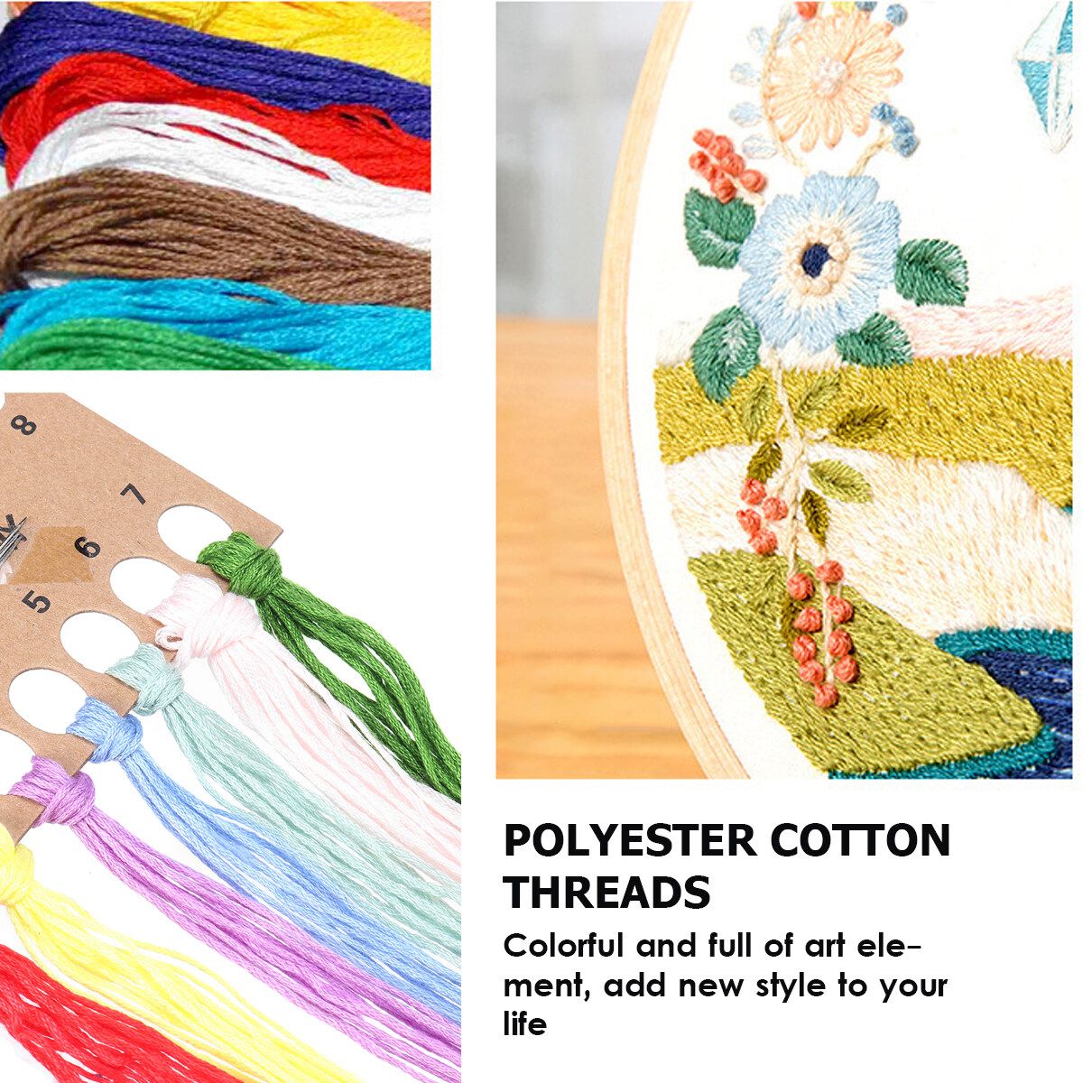 DIY Embroidery Starter Kit Flower Pattern Cross Stitch Needlework Without Hoop Fariy