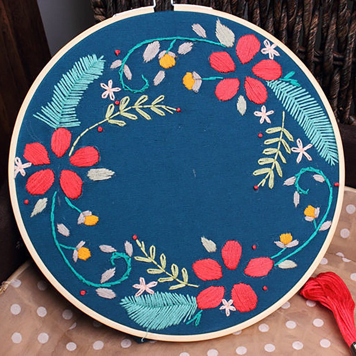 DIY Embroidery Starter Kit Flower Pattern Cross Stitch Needlework Without Hoop Fariy