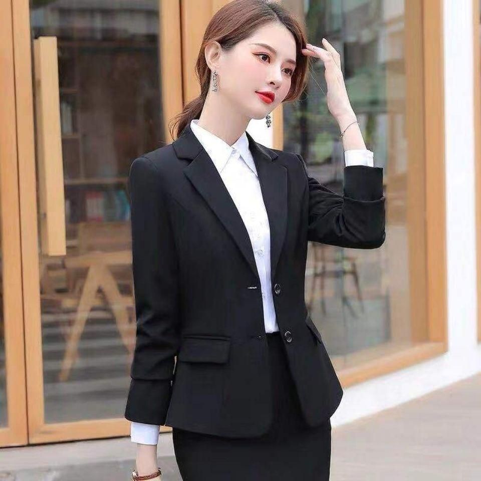M218 Spring and Autumn New Small Business Suit Coat Female Business Wear Student Interview Ol White Collar Temperament Suit Hotel Overalls Suit