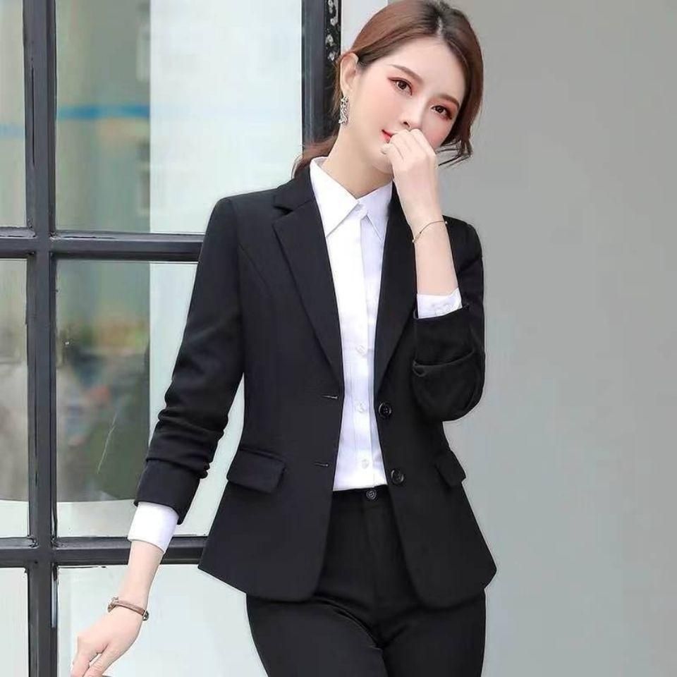 M218 Spring and Autumn New Small Business Suit Coat Female Business Wear Student Interview Ol White Collar Temperament Suit Hotel Overalls Suit