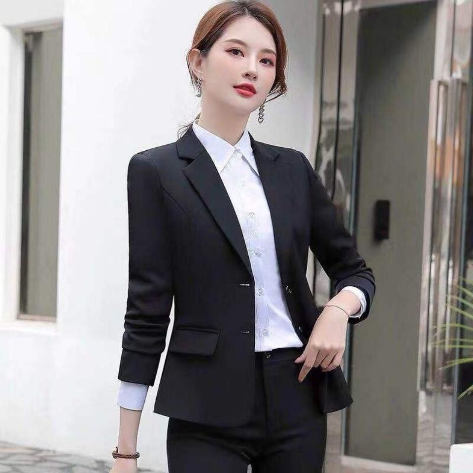 M218 Spring and Autumn New Small Business Suit Coat Female Business Wear Student Interview Ol White Collar Temperament Suit Hotel Overalls Suit