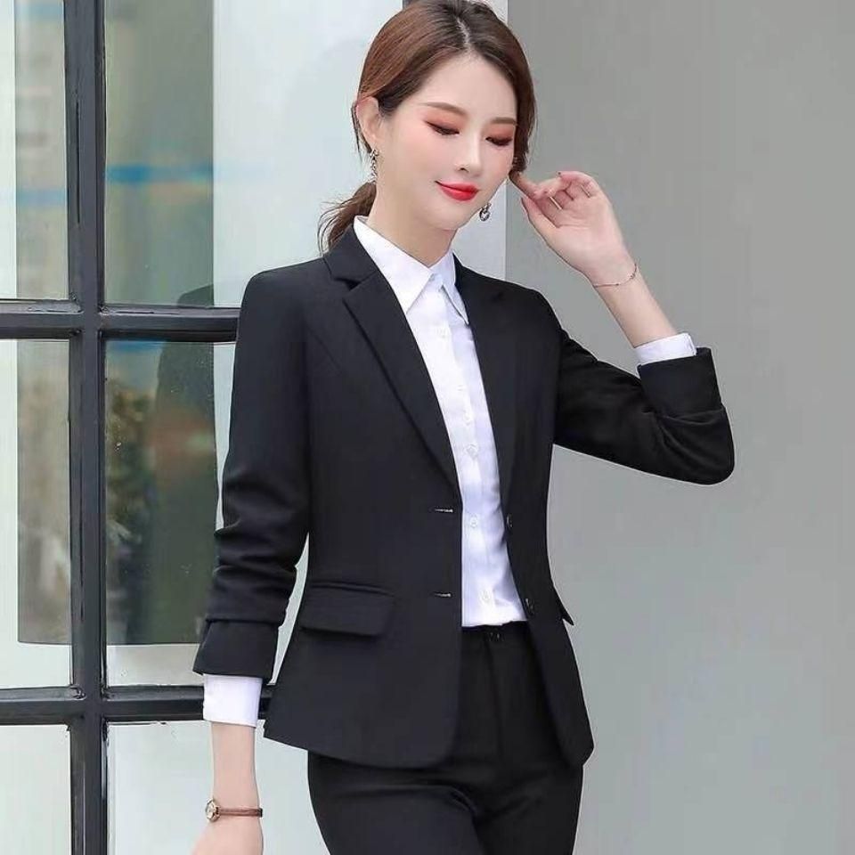 M218 Spring and Autumn New Small Business Suit Coat Female Business Wear Student Interview Ol White Collar Temperament Suit Hotel Overalls Suit