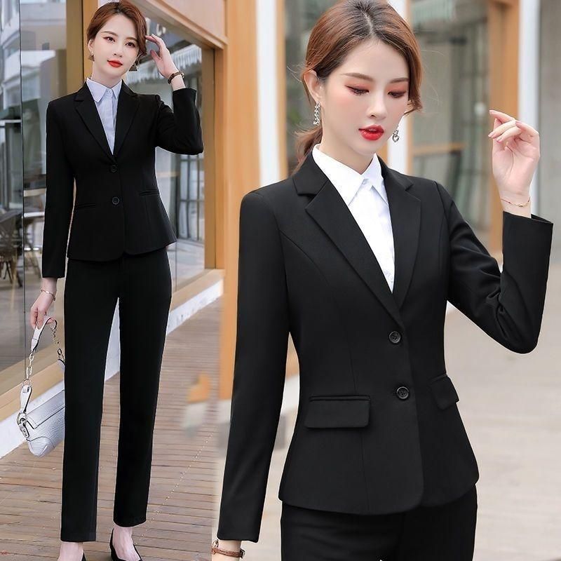 M218 Spring and Autumn New Small Business Suit Coat Female Business Wear Student Interview Ol White Collar Temperament Suit Hotel Overalls Suit