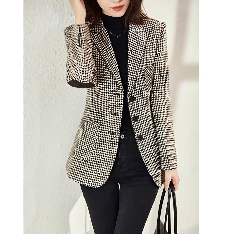 2023 Spring Small Suit Jacket Women's Mid-Length Slim-Fit Slimming Temperament Plaid Suit All-Matching Top