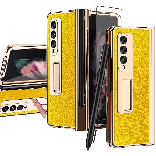 Leather Cover For Samsung Galaxy Z Fold 3 Case With Screen Protector