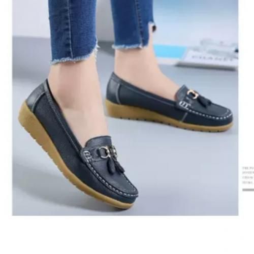 Ladies Leather Shoes Flat Loafers