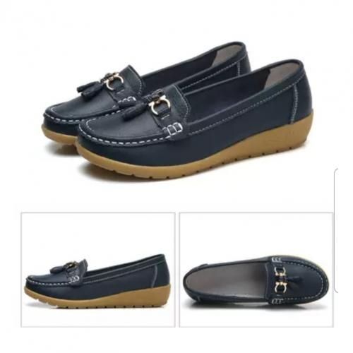 Ladies Leather Shoes Flat Loafers