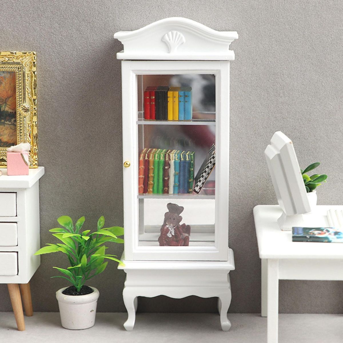 Mini Furniture Model Single Door Miniature Book Shelf White