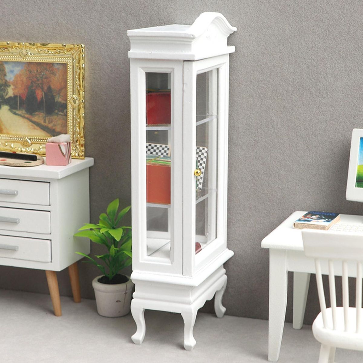 Mini Furniture Model Single Door Miniature Book Shelf White