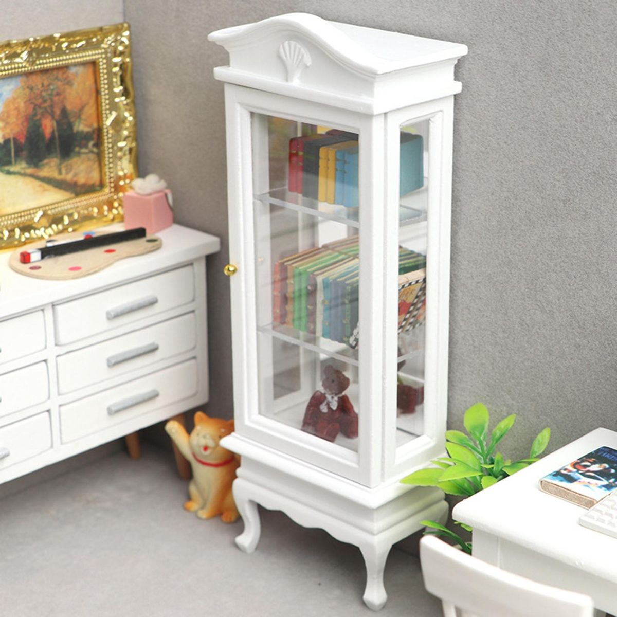 Mini Furniture Model Single Door Miniature Book Shelf White