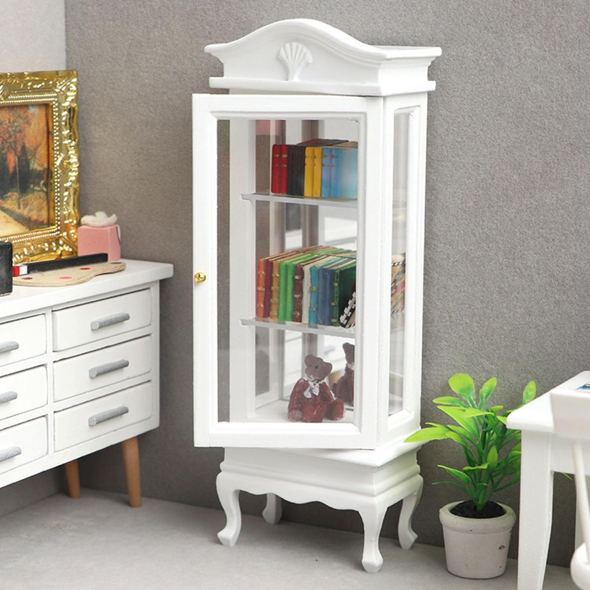 Mini Furniture Model Single Door Miniature Book Shelf White