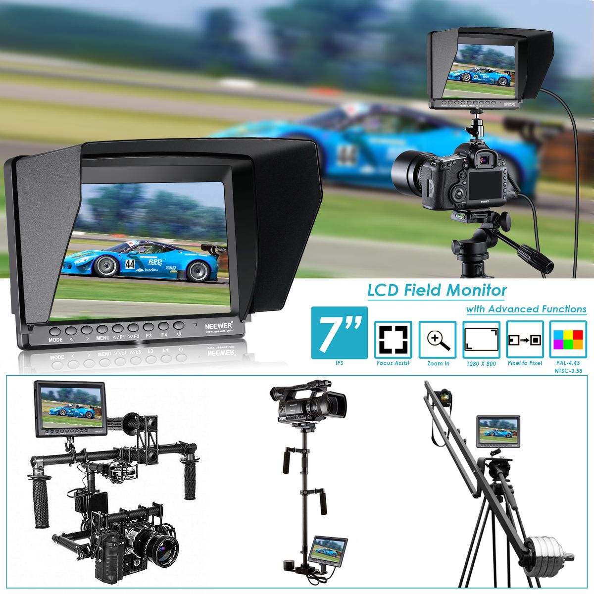 Film Movie Video Making System Kit With F100 7-inch 1280x800 IPS Screen Field Monitor (Support 4k Input) And Cool Ballhead Arm (Monitor)
