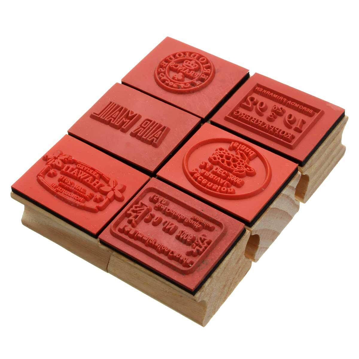 Travel Commemorative Postmark Retro Wood Seal 6 Pieces Into Boxed D Section