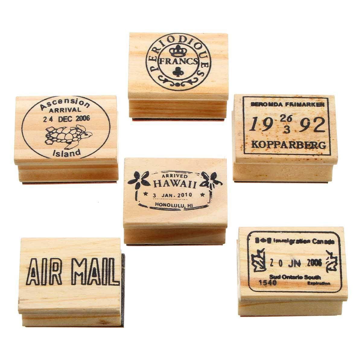 Travel Commemorative Postmark Retro Wood Seal 6 Pieces Into Boxed D Section