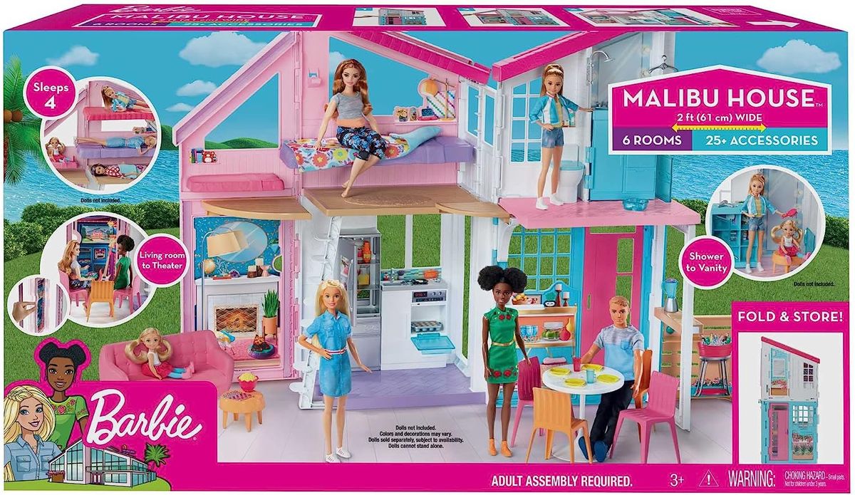 Barbie Malibu House 2-Story 6-Room Dollhouse With Transformation Features