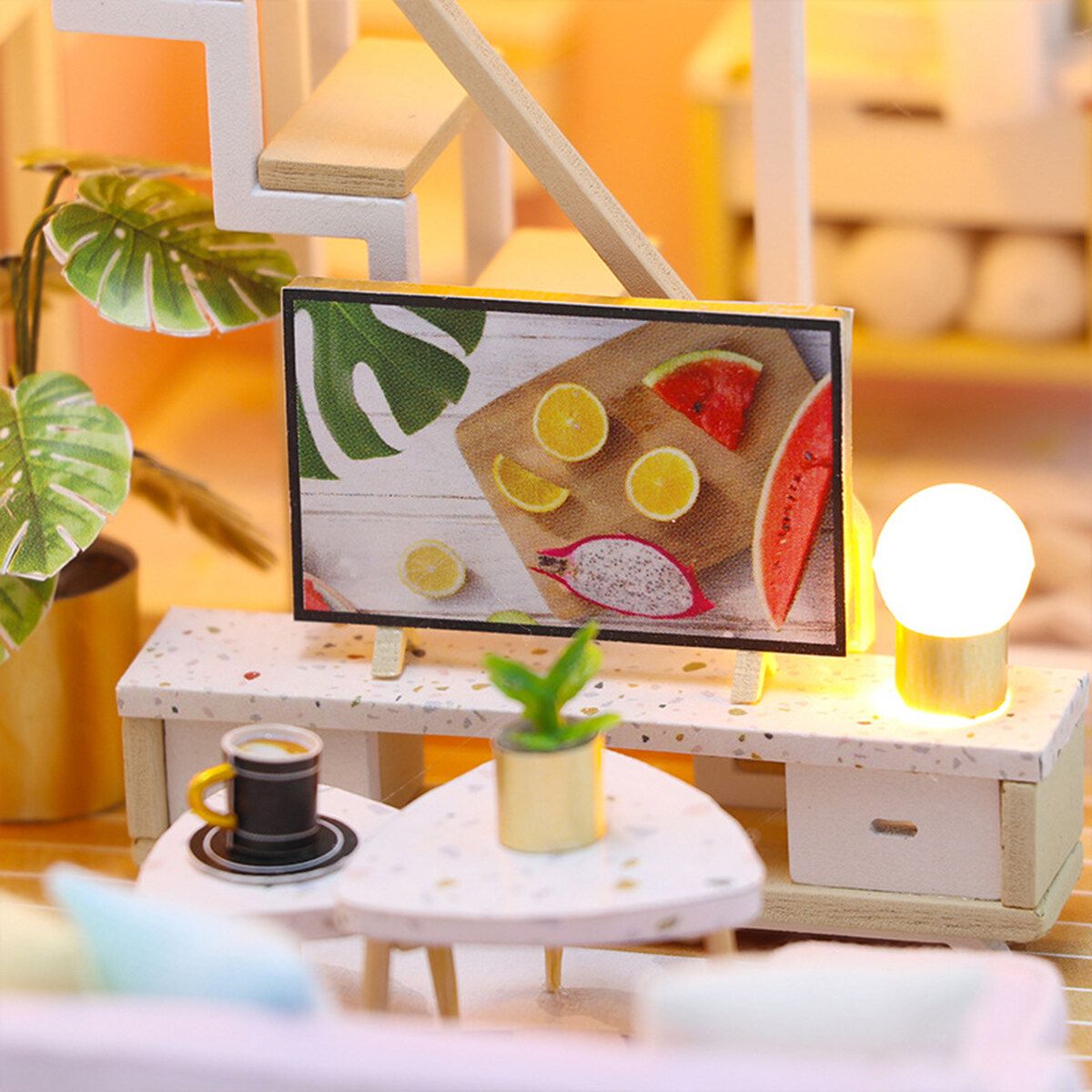 Dollhouse Miniature With Furniture, DIY Dollhouse Kit Plus Dust Proof And Music Movement, 1:24 Scale Creative Room Idea (Pink House)