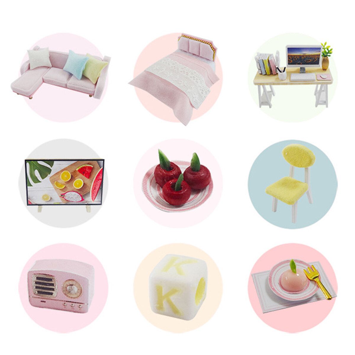 Dollhouse Miniature With Furniture, DIY Dollhouse Kit Plus Dust Proof And Music Movement, 1:24 Scale Creative Room Idea (Pink House)
