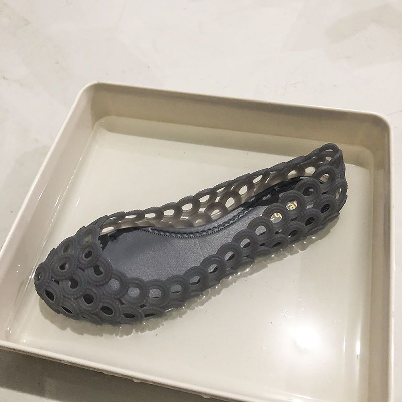 Rain Boots Women Shallow Low Top Flat Bottom Hollow Sandals Shoes Gray