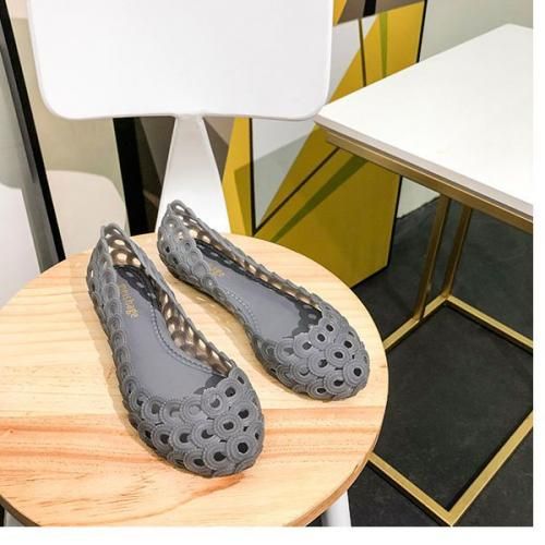 Rain Boots Women Shallow Low Top Flat Bottom Hollow Sandals Shoes Gray