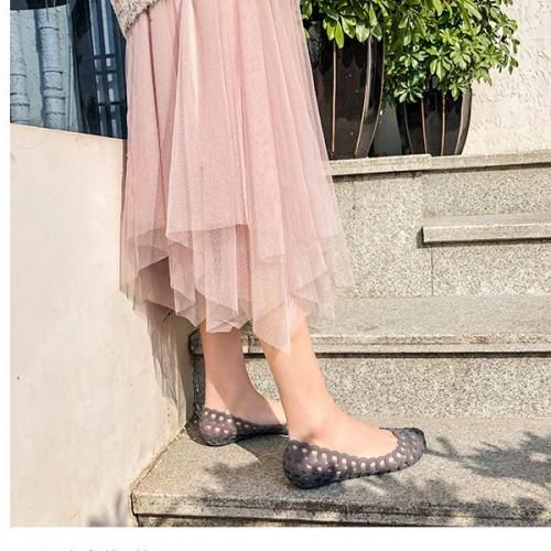 Rain Boots Women Shallow Low Top Flat Bottom Hollow Sandals Shoes Gray