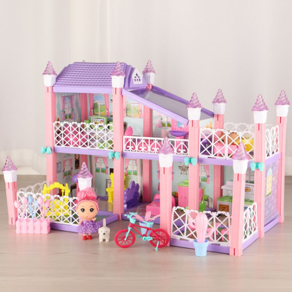 93Pcs DIY LED Light Music Princess House Miniature Dollhouse Furniture Kit Kids Toys Gift