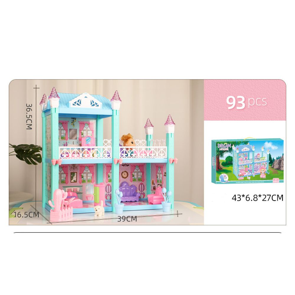 93Pcs DIY LED Light Music Princess House Miniature Dollhouse Furniture Kit Kids Toys Gift