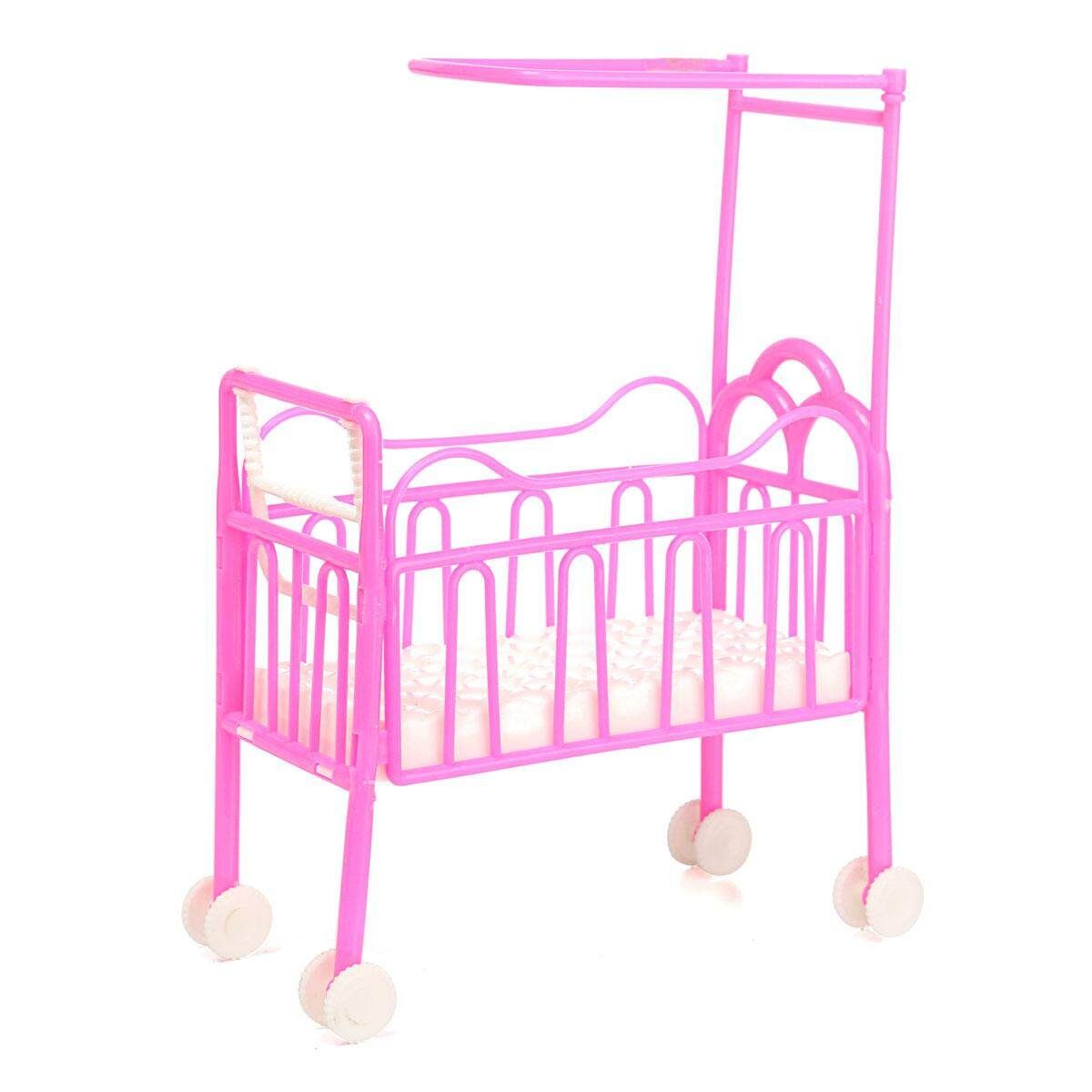 Plastic Baby Bed Miniature Dollhouse Toy Bedroom Furniture For Barbie Dolls