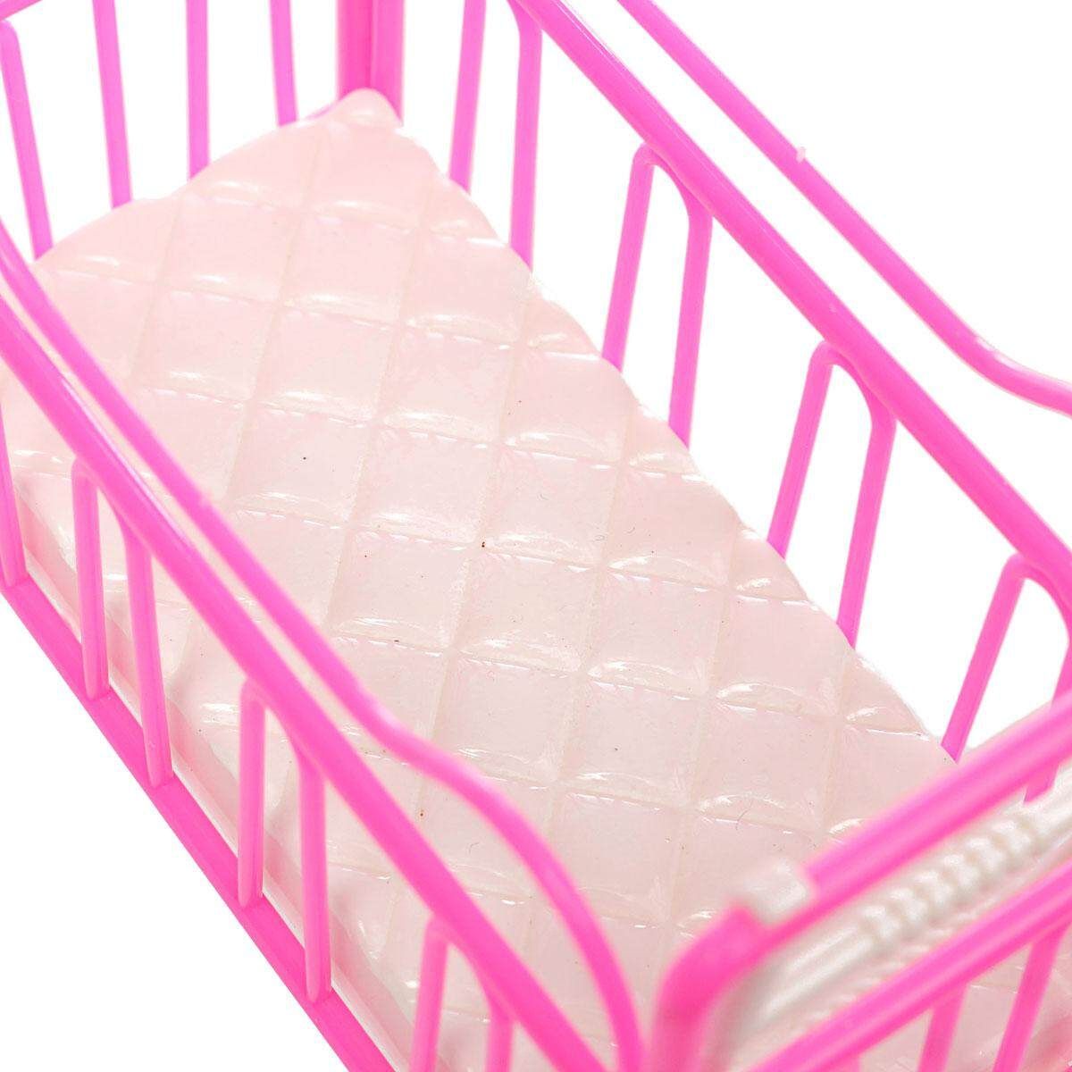 Plastic Baby Bed Miniature Dollhouse Toy Bedroom Furniture For Barbie Dolls