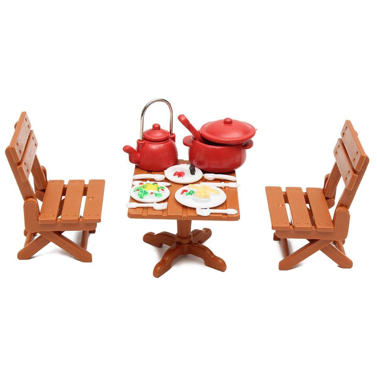 Dining Table With 4 Chairs Set Miniature DollHouse Furniture Kids Kitchen Toy