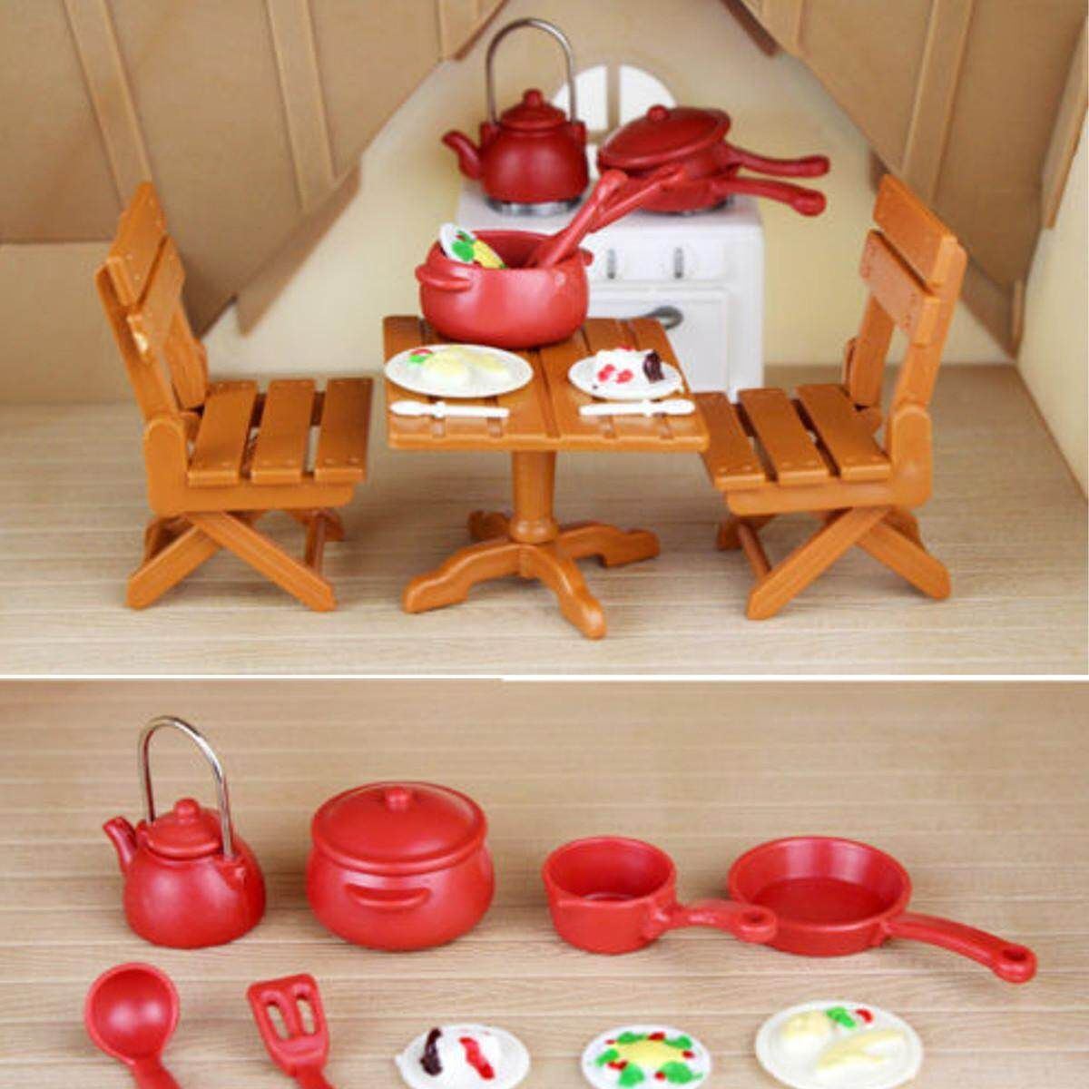Dining Table With 4 Chairs Set Miniature DollHouse Furniture Kids Kitchen Toy